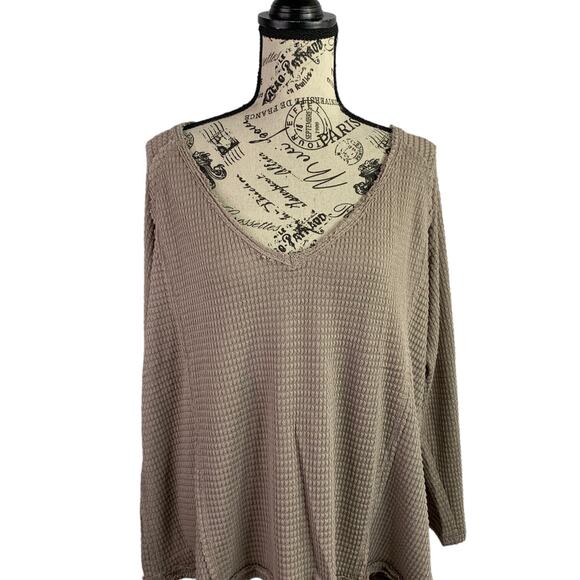 Ninexis Off shoulder Blouse waffle knit Polyester Top Long Sleeves Women L NEW - Picture 2 of 12